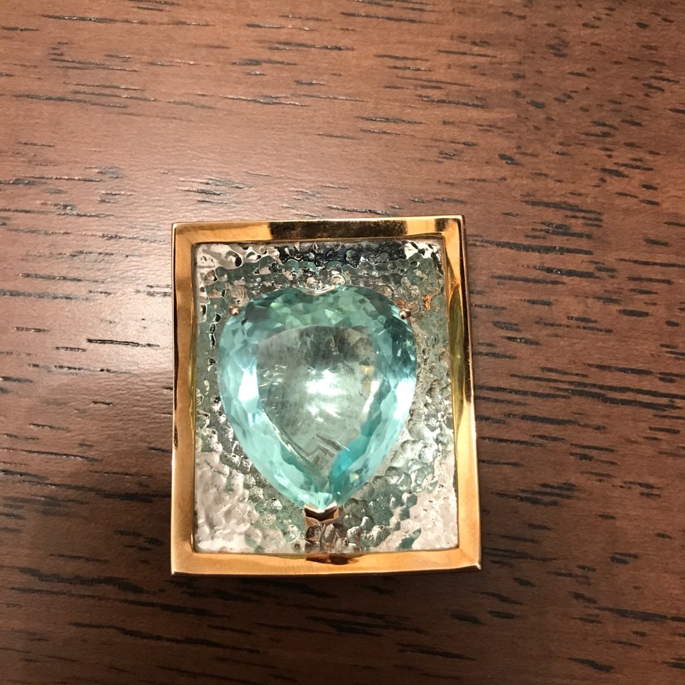 Aquamarine Pendant 32 Carats / 14K Two-toned Gold